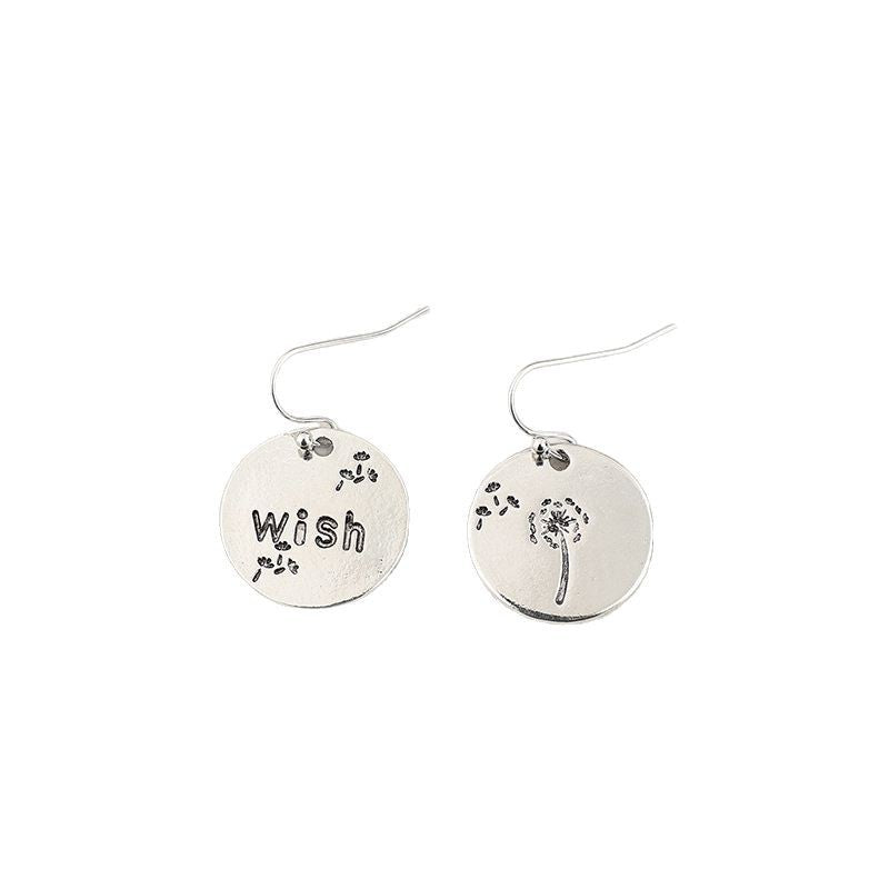 Wholesale  Retro Simple Style Disc Engraved Letter Dandelion Alloy Earrings
