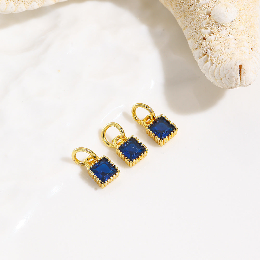 Wholesale Copper plated 18k micro inlaid zircon geometric square colorful small pendant