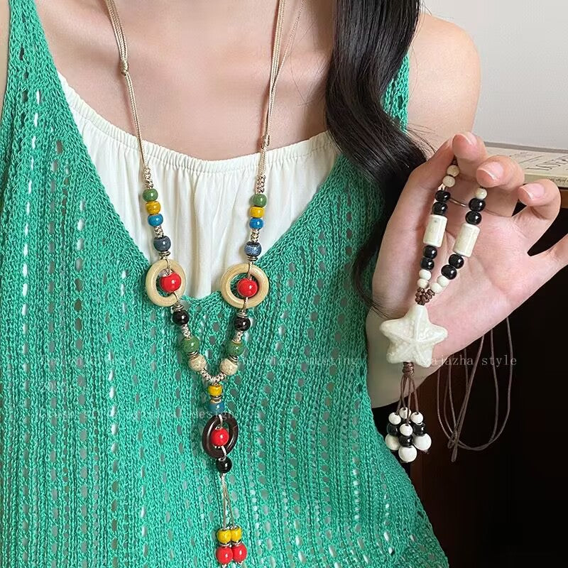 Wholesale Bohemian Ceramic Colorful Beaded Starfish Necklace