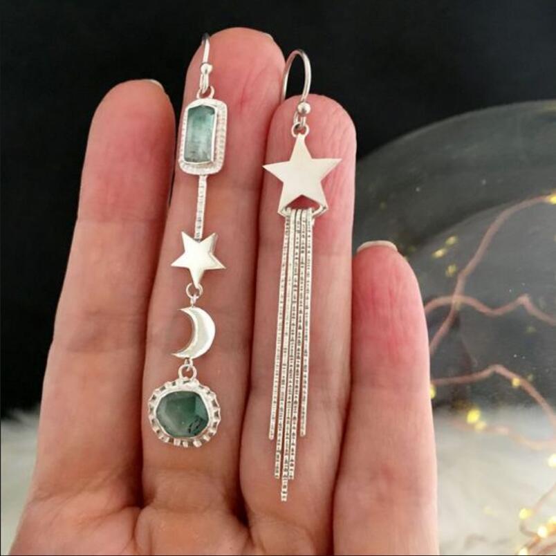 Wholesale Moon star temperament long tassel drop alloy earrings