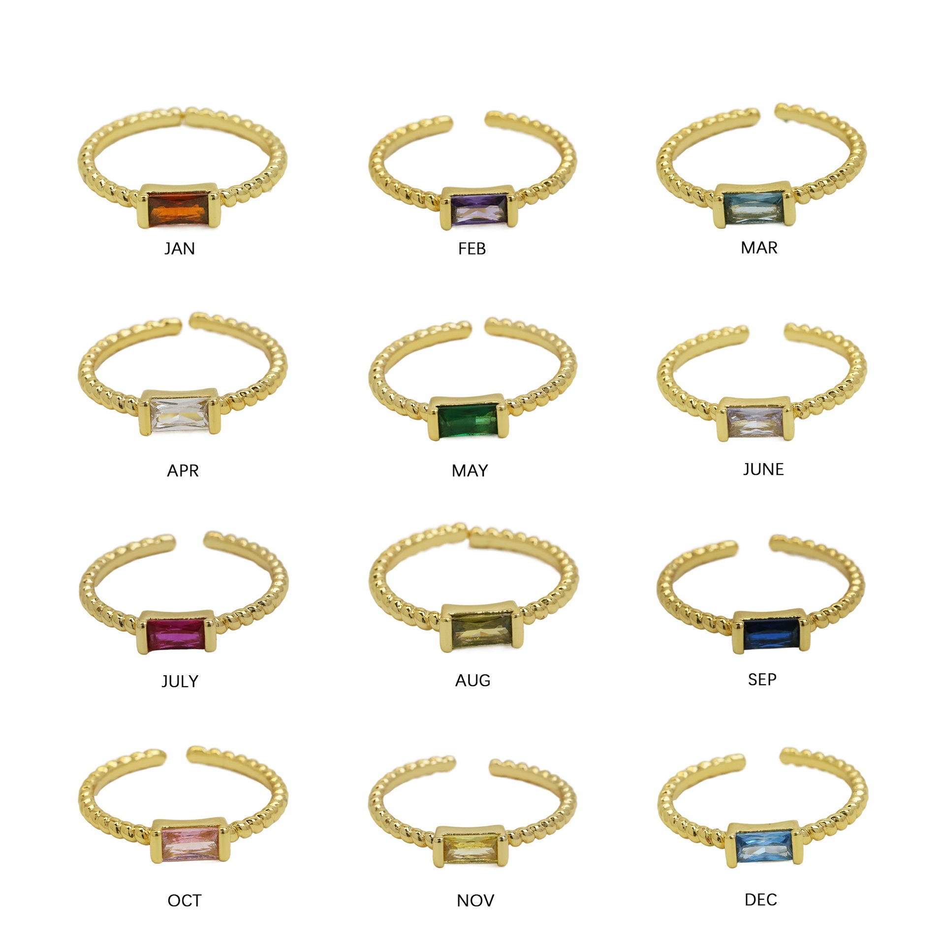 Wholesale  18k Brass Long Square Ladder Square  Birthstone  December Opening Ring