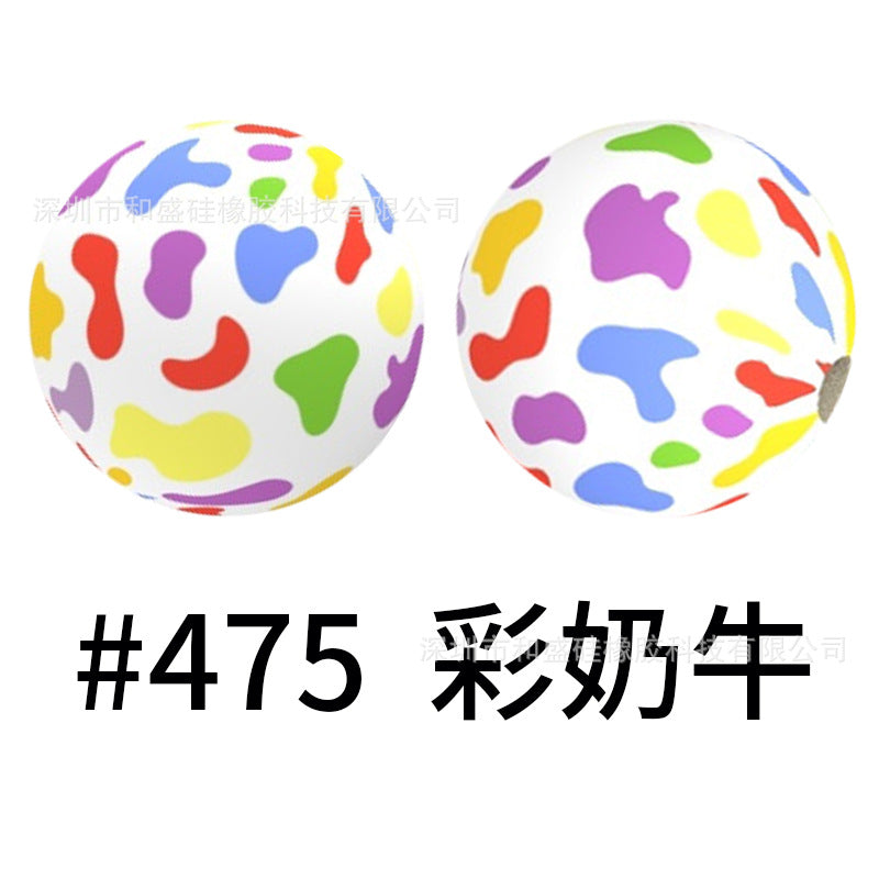 Wholesale 50pcs 15mm Western Style Leopard Skull Color Aztec Printed Silicone Balls Beads ACC-BDS-HeSheng001