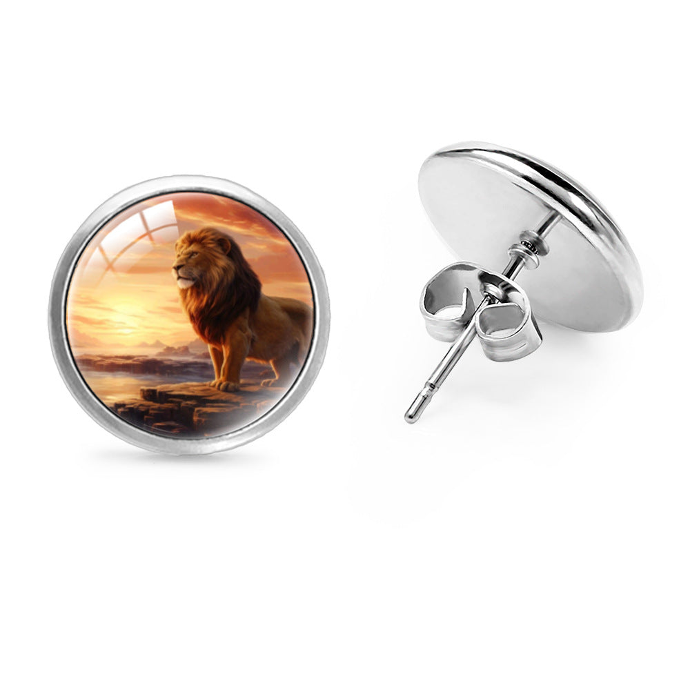 Wholesale Anime Lion Gem Round Stud Earrings