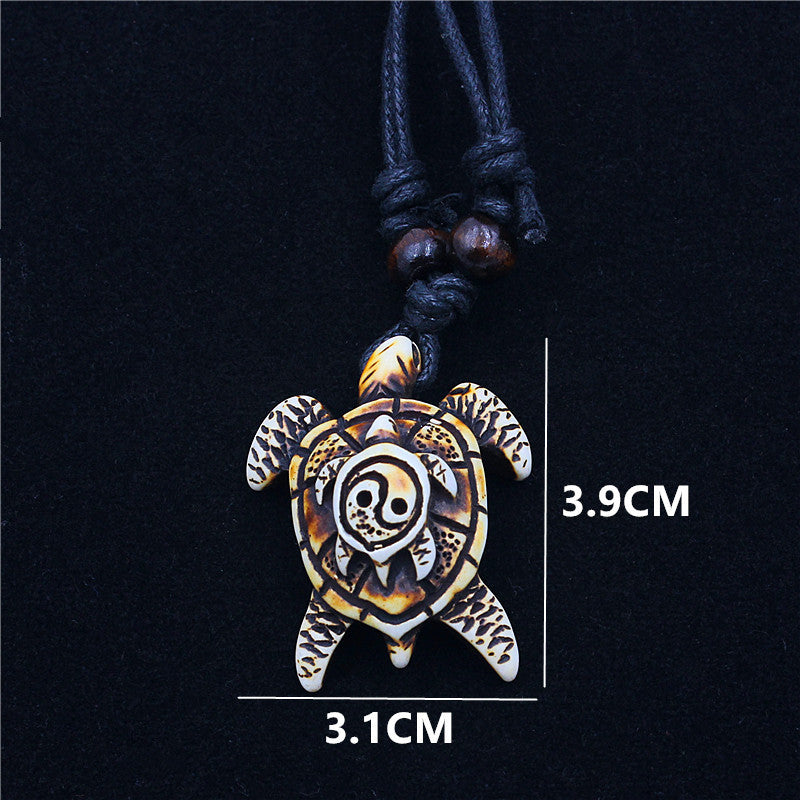 Wholesale Vintage Turtle Necklace Carved Turtle Pendant Resin Sweater Chain ACC-NE-ShuangDe001