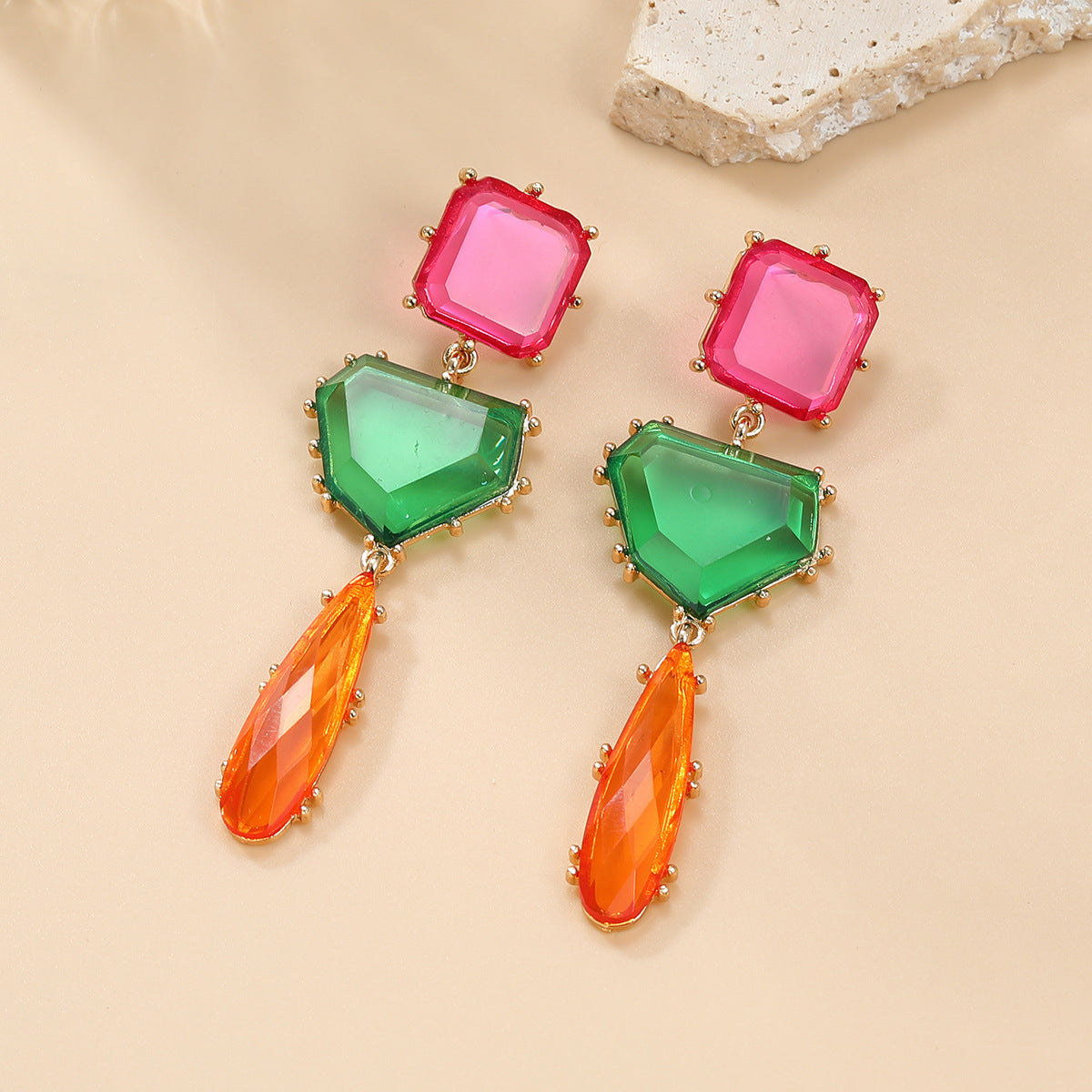 Wholesale Colorful Diamond Earrings with Exaggerated Geometric Shaped Color Block Earrings Bohemian Style ACC-ES-JL005