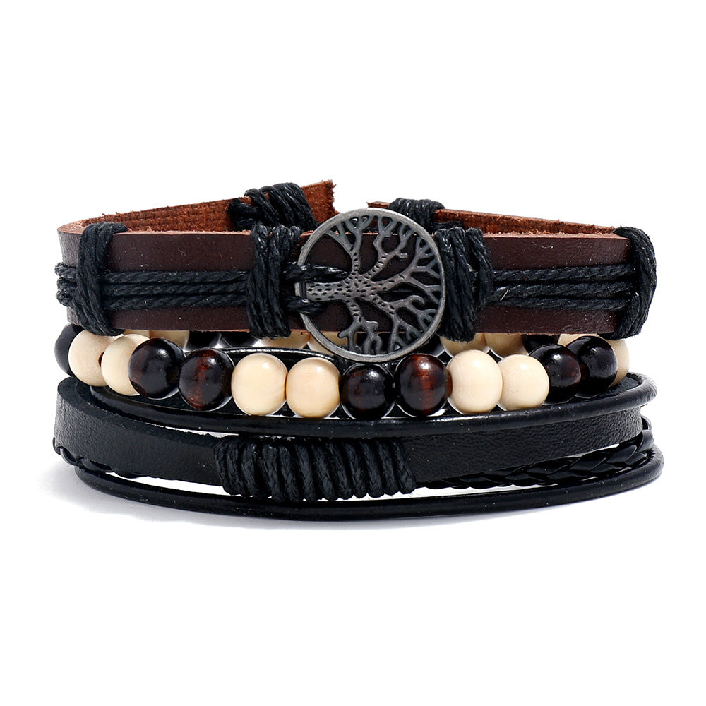 Wholesale Tree Of Life Woven Leather Bracelet For Men Retro Handmade Everyday Fashion Accessory
