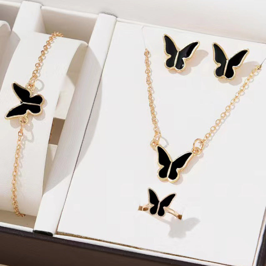 Wholesale Alloy Butterfly Necklaces Bracelet Four-piece Set ACC-NE-ShiLing001