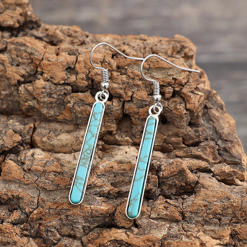 Wholesale Turquoise Geometric Long Strip Western Earrings