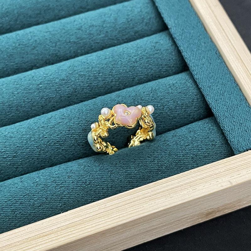 Wholesale Light Luxury Enamel Dropping Glaze Butterfly Flower Ring