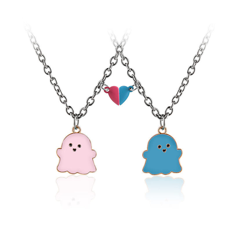 Wholesale Black and White Ghost Cartoon Stainless Steel Necklace