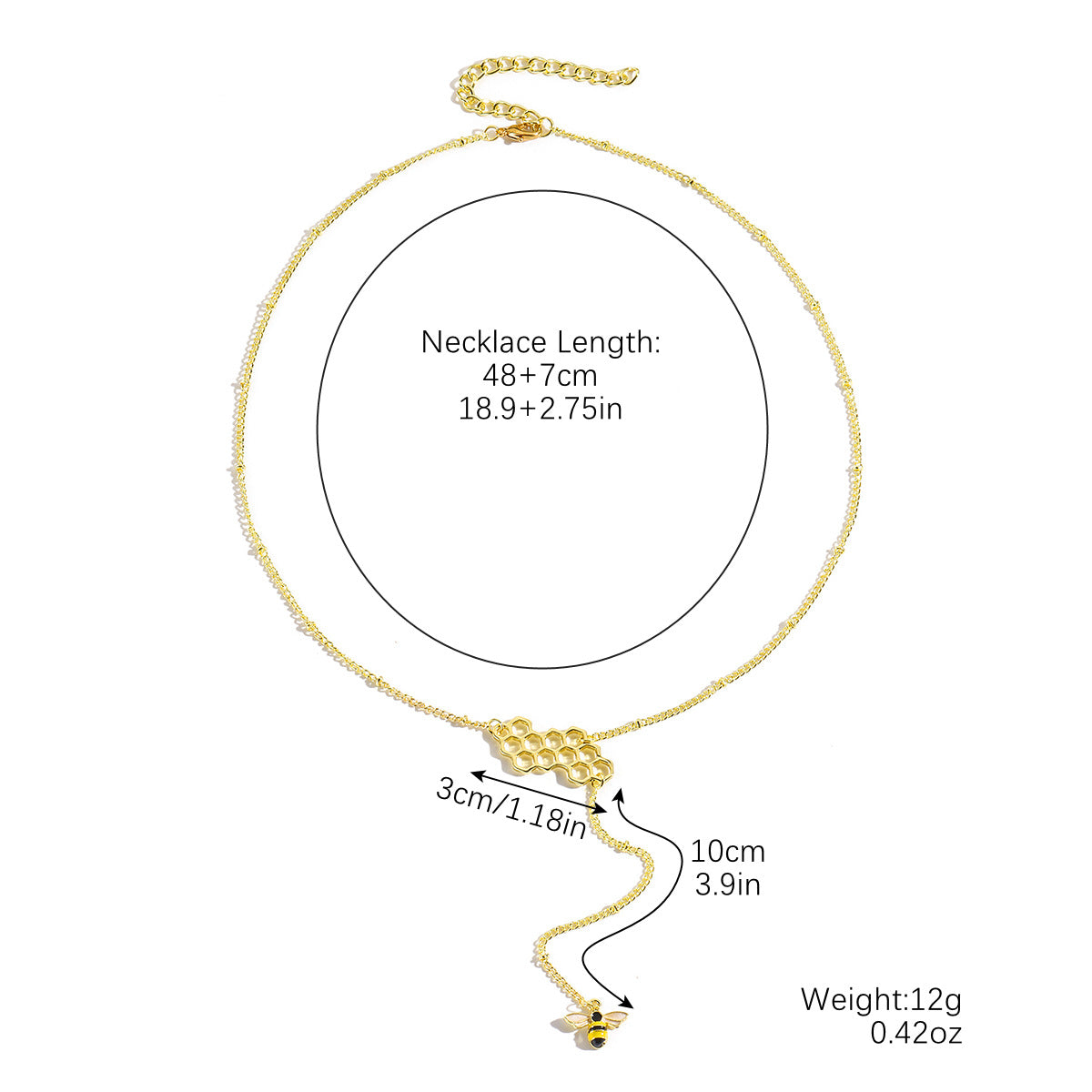 Wholesale Long Y-Shape Bee Pendant Necklace Zinc Alloy Dipped O-Shape Chain