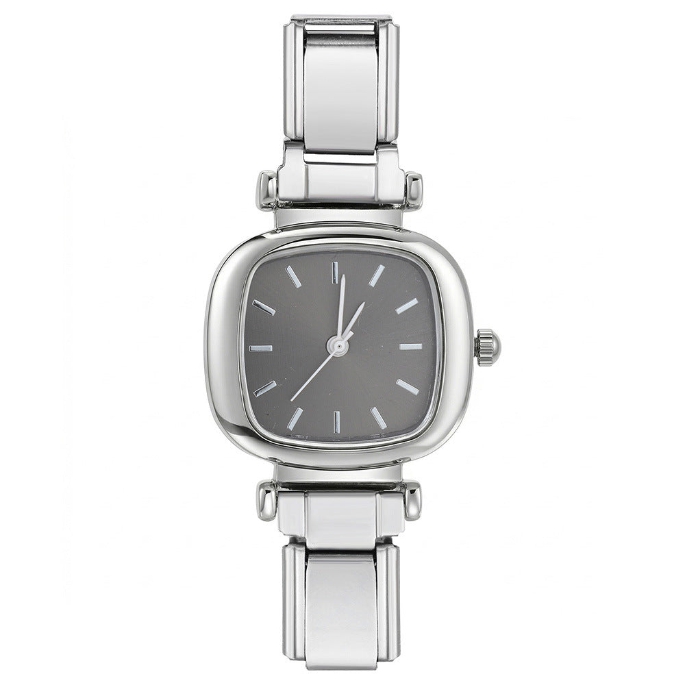 Wholesale Chic Square Stainless Steel Watch Face Connector For DIY Detachable Elastic Bracelet Making Jewelry Accessory