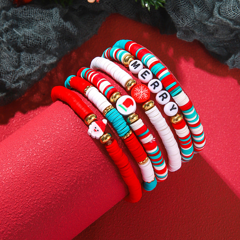 Wholesale Christmas Snow Tower Christmas Tree Polymer Clay Multi-layer Stacking Bracelet ACC-BT-Zhey007
