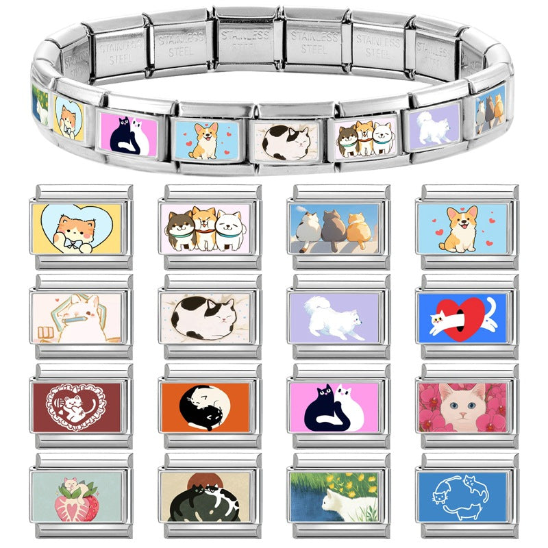 Wholesale 9mm Italian Charm Starter Bracelets DIY Cute Pet Series Stainless Steel Composable Bracelet