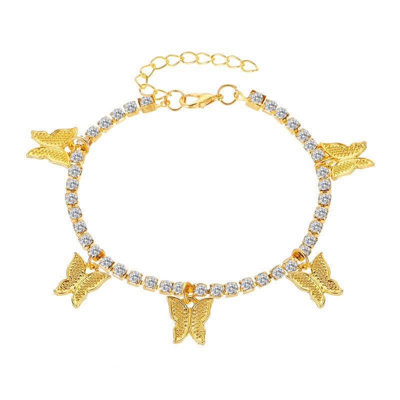 Wholesale Rhinestone Claw Chain Small Butterfly Tassel Anklet