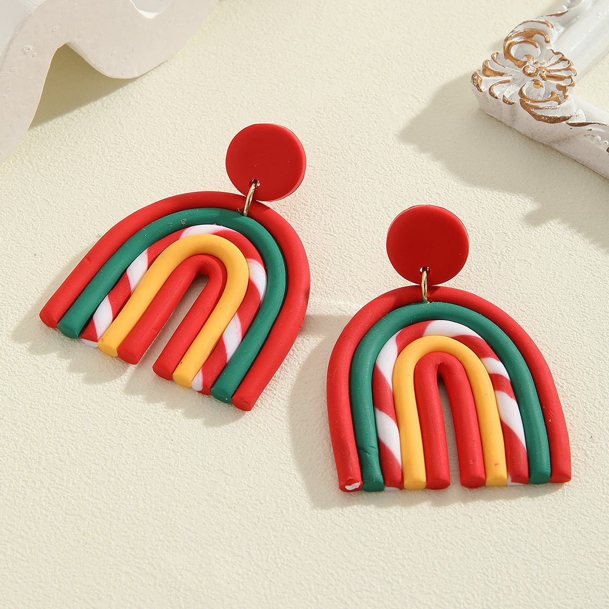 Wholesale Christmas Clay Polymer Geometric Rainbow Earrings