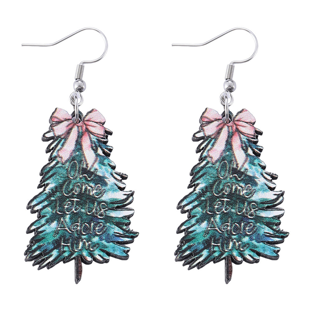 Wholesale Christmas bow Christmas tree pendant earrings wooden double-sided earrings