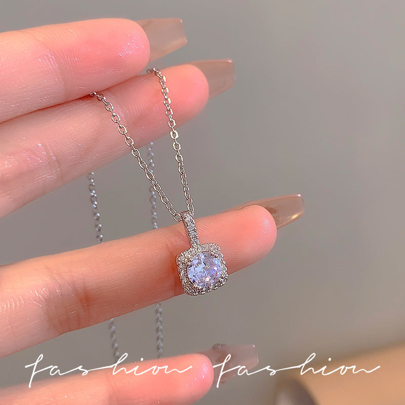 Wholesale Light Luxury Titanium Steel   Colorful Zircon Heart Necklace
