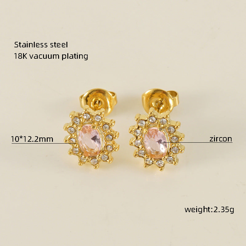 Wholesale Stainless Steel Love Zircon 18K Water Drop Sunflower Earrings ACC-ES-Zhongy002