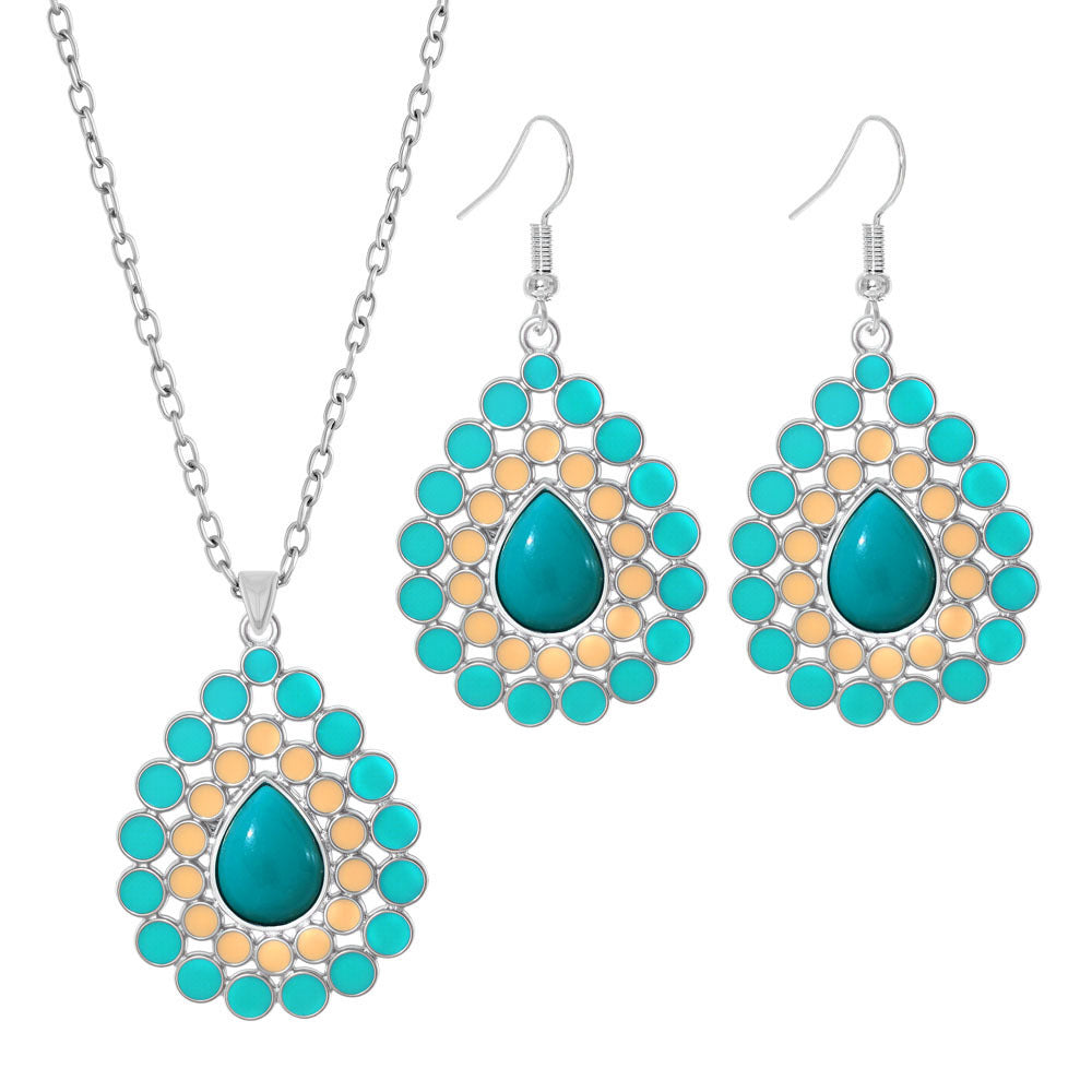 Wholesale Retro Bohemian Geometric Water Drop Necklace and Earrings Set,  Zinc Alloy Party Wear Jewelry