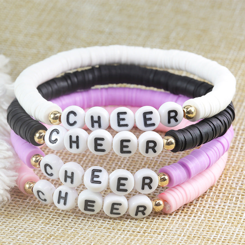 Wholesale polymer clay letter bracelet friendship CHEER bracelet youth group cheerleading bracelet ACC-BT-YiYe011