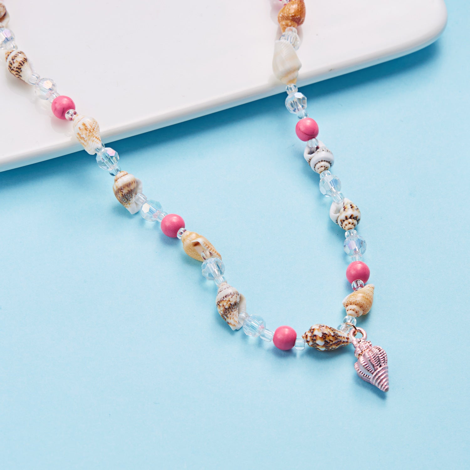 Wholesale  shell conch blue rice beads necklace