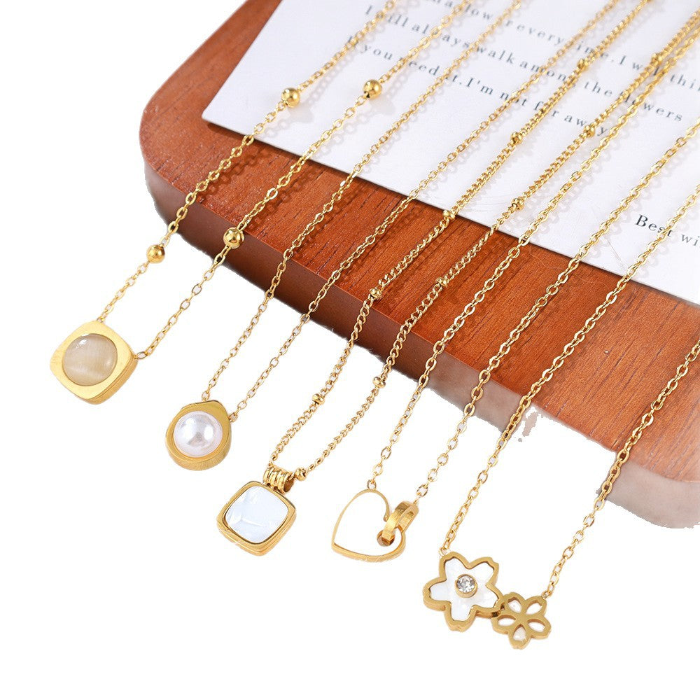 Wholesale Gold-Plated Stainless Steel Heart Pendant Necklace – Geometric Shell Design Fashion Jewelry