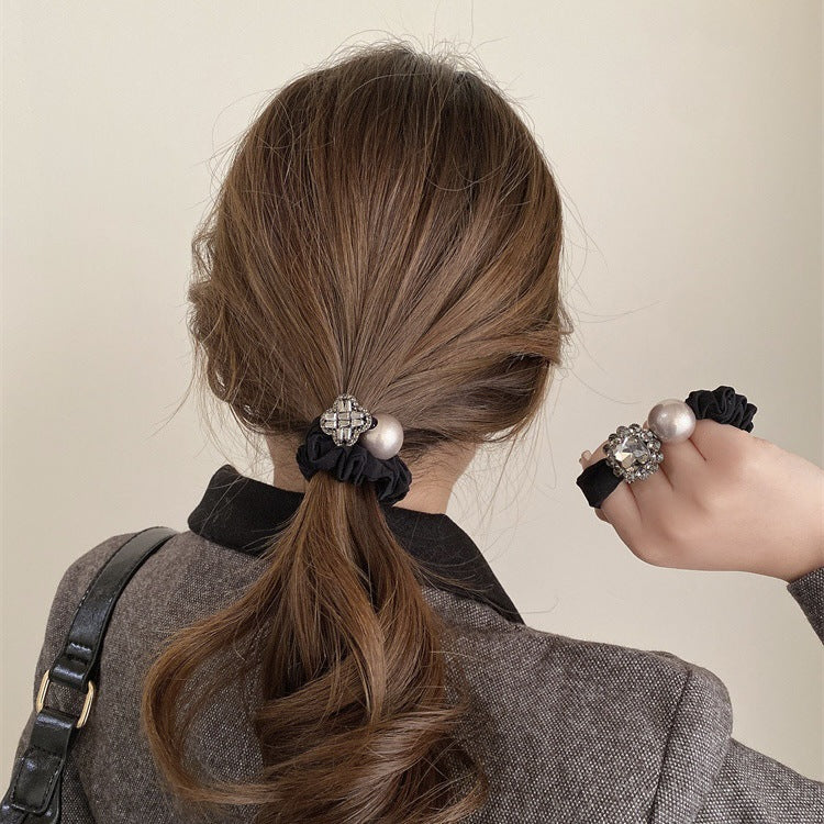 Wholesale Elegant Black Pearl Hair Ties Hair Scrunchies