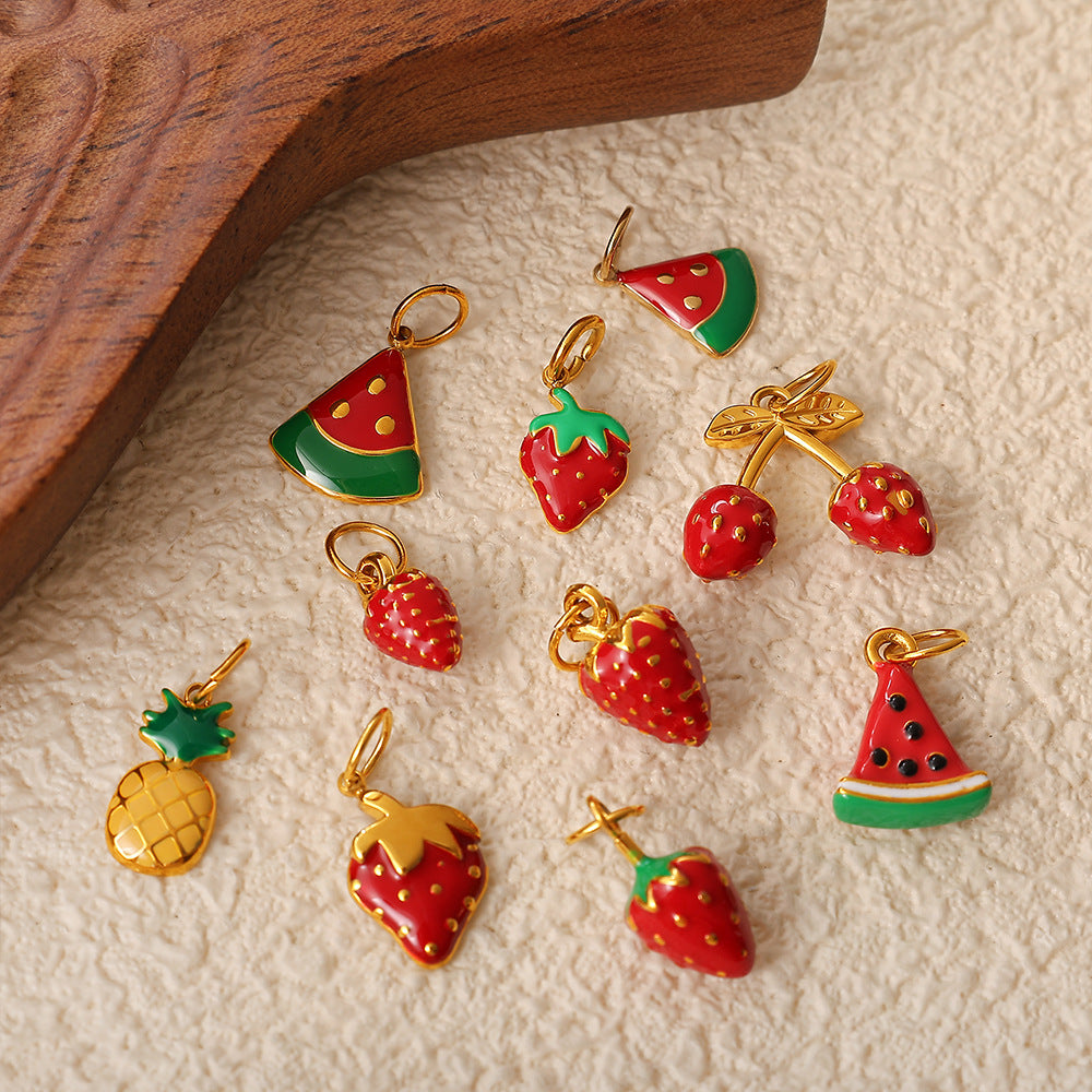 Wholesale  Oil Dripping Watermelon Strawberry Fruit Stainless Steel Pendants