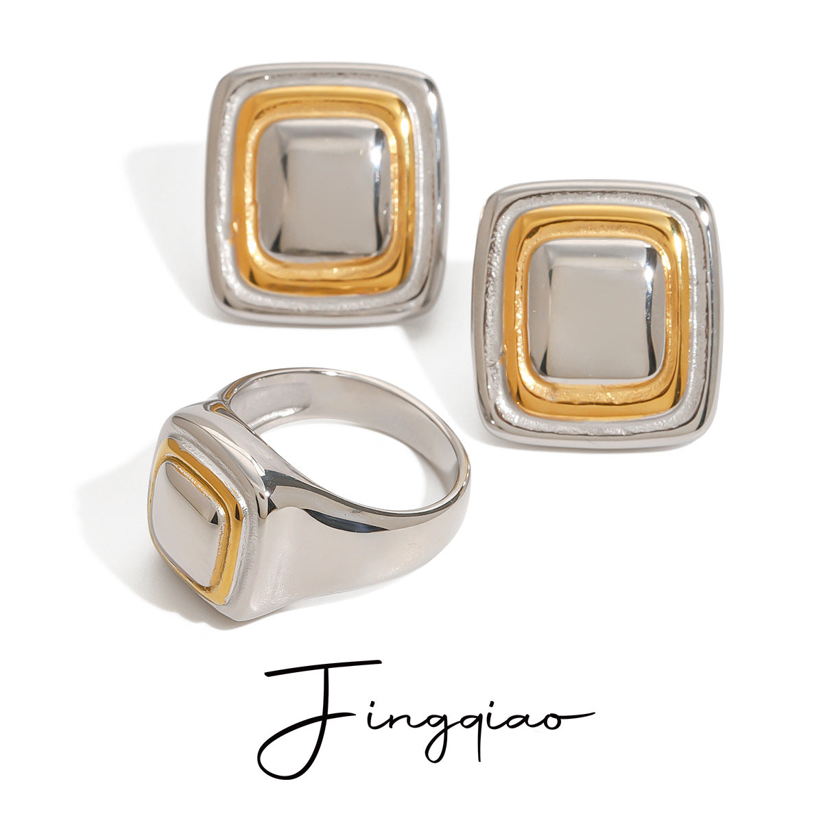 Wholesale Stainless Steel Color-matching Geometric Exaggerated Earrings  Retro Ring