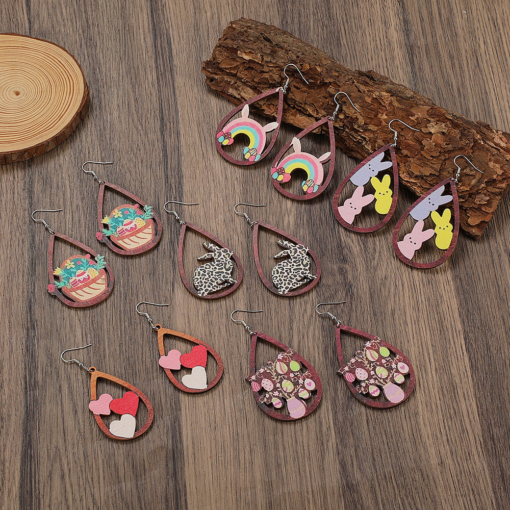 Wholesale Easter cute bunny painted earrings