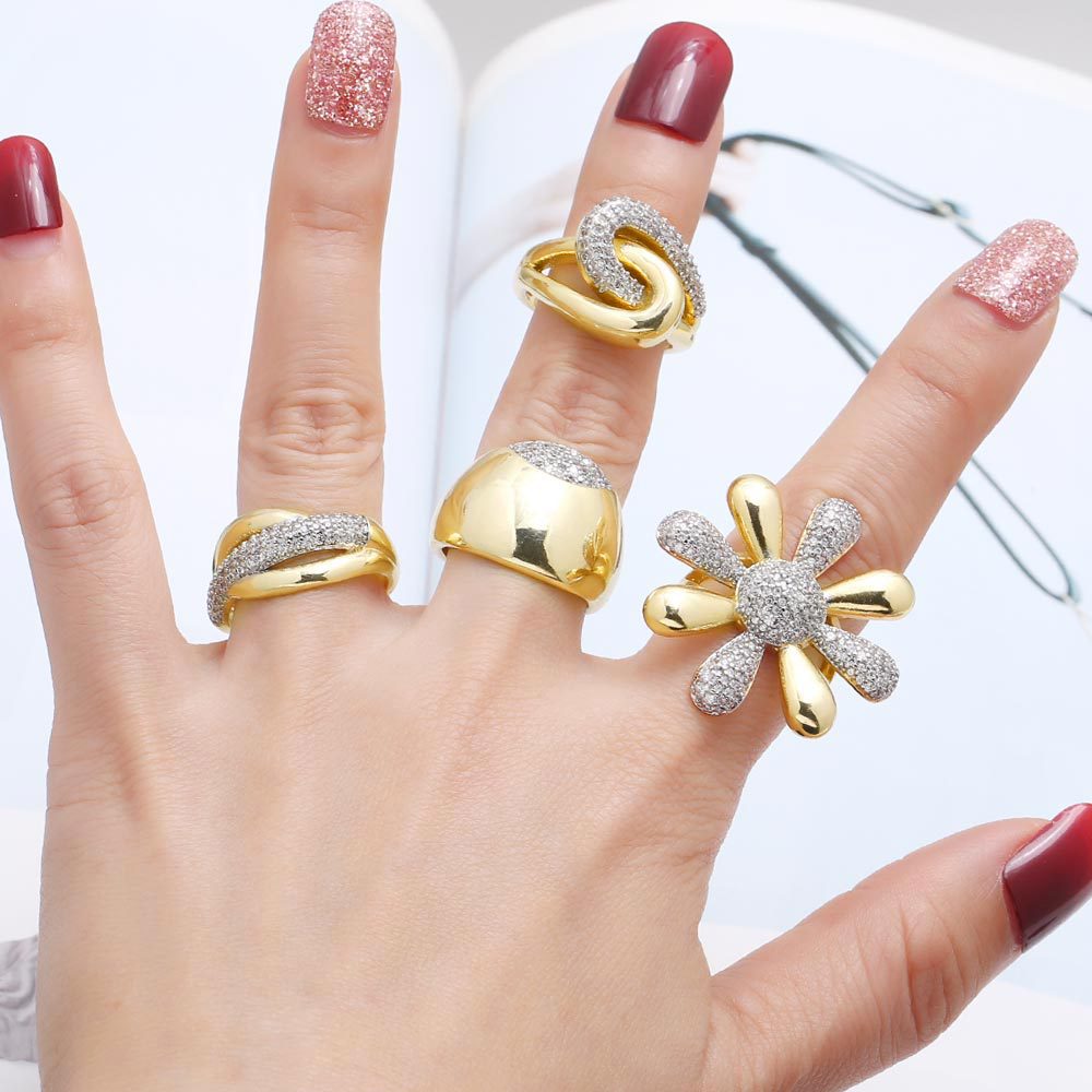 Wholesale two-tone cross sunflower open ring