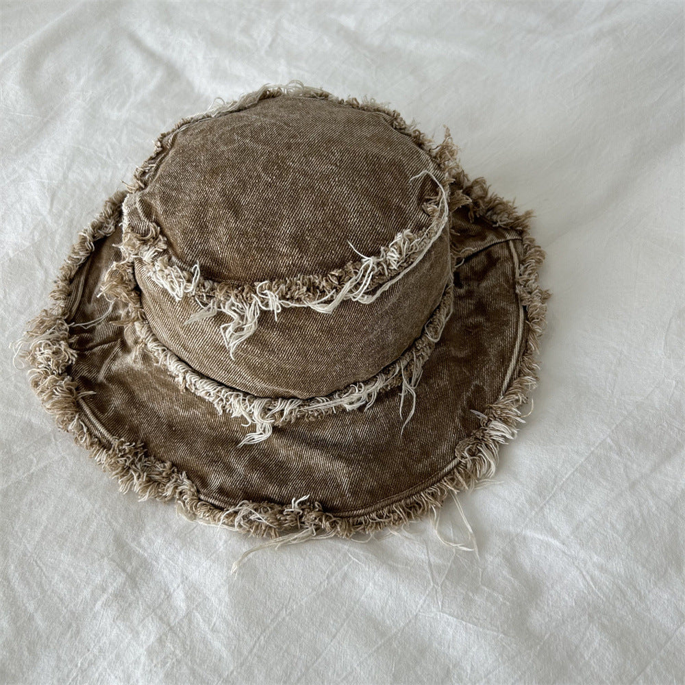 Wholesale washed old frayed double-sided basin hat bucket hat