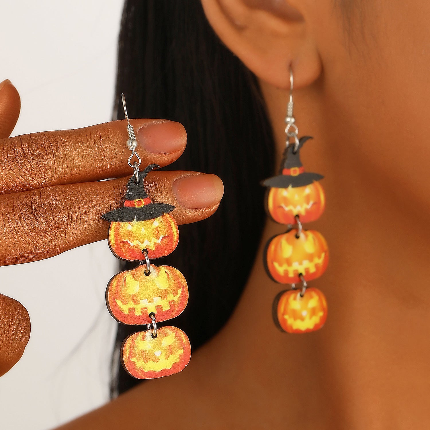 Wholesale  Pumpkin Skull Ghost Printed Wood Earrings Women' s Jewelry Accessory