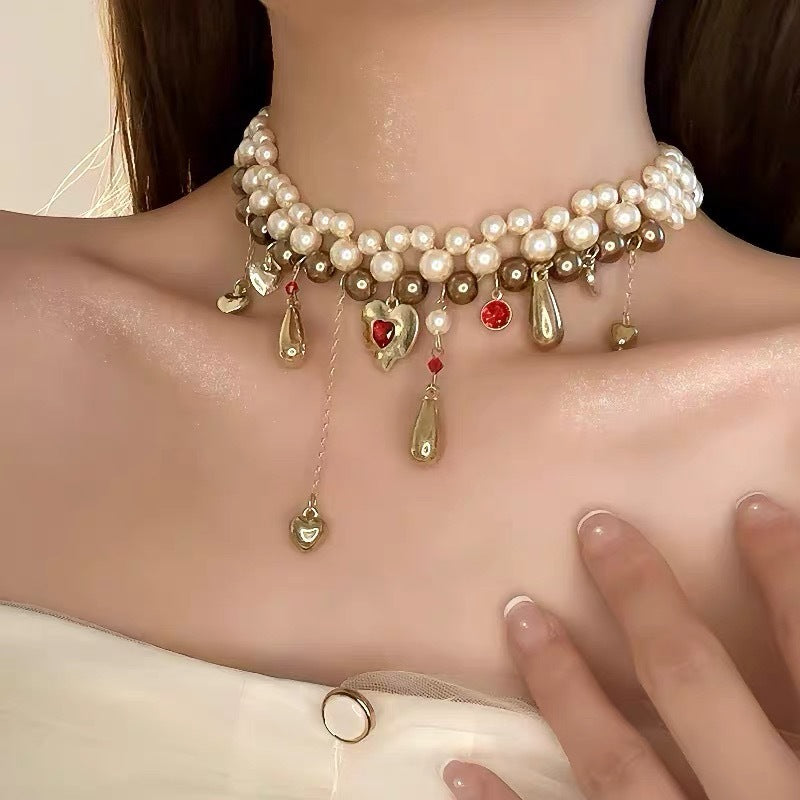 Wholesale Vintage Multi Layer Imitation Pearl Necklace With Alloy Gemstone Accents Stylish Women S Layering Jewelry And Fashion Accessory For Gift