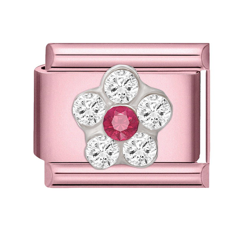 Wholesale 9mm Italian Charm Starter Bracelets pink series  DIY  Single Section Creative Stainless Steel Composable Bracelet