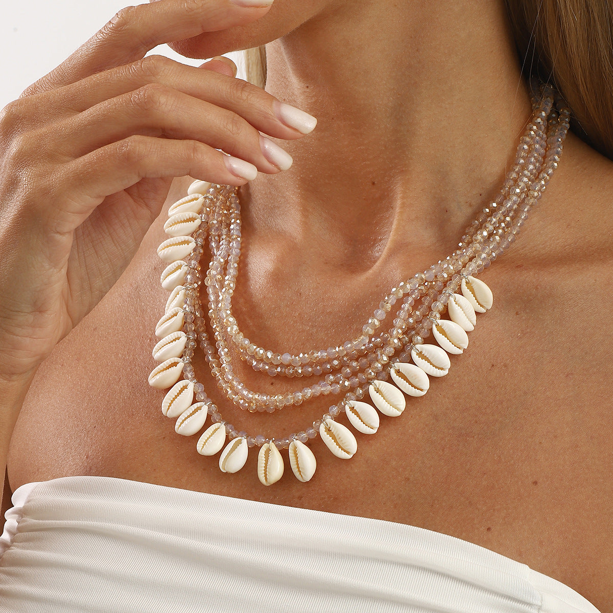 Wholesale exaggerated retro imitation crystal multi-layer necklace