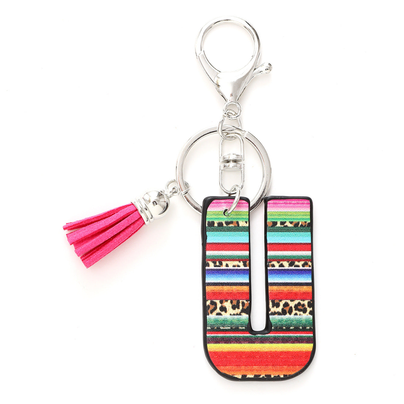 Wholesale Western Style Aztec Leopard Leather Letter Tassel Keychain ACC-KC-YTian009