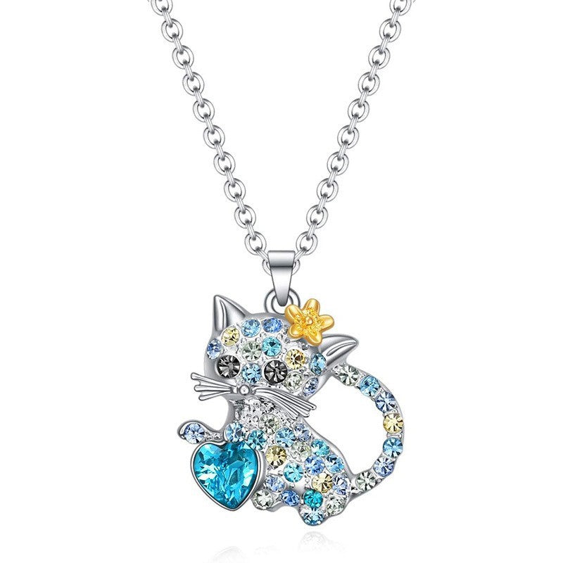 Wholesale  cute color cat diamond pendant simple jewelry  necklace
