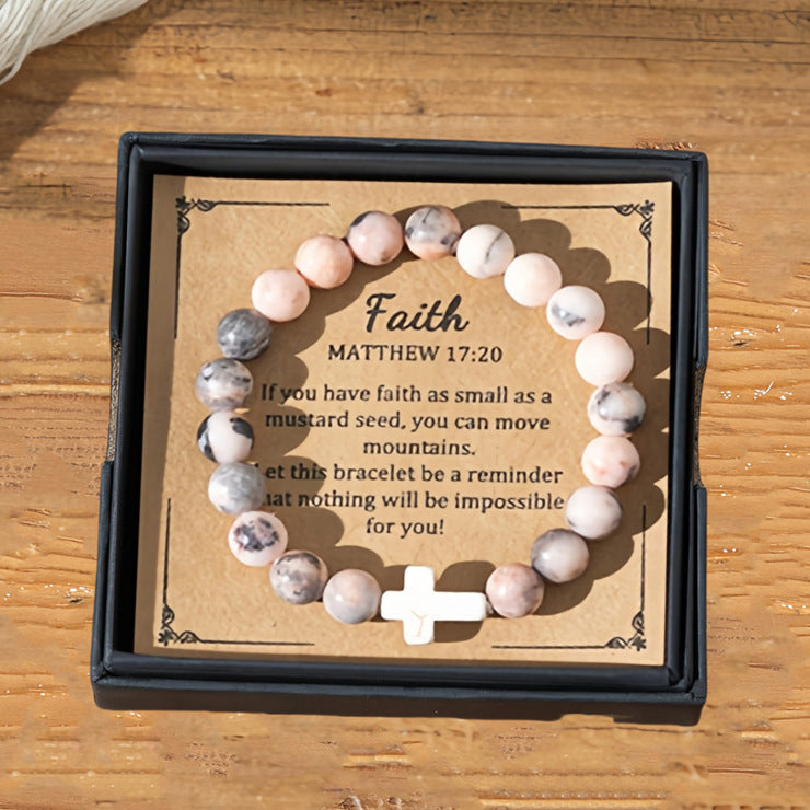 Wholesale jewelry cross pink zebra stone beads bracelet