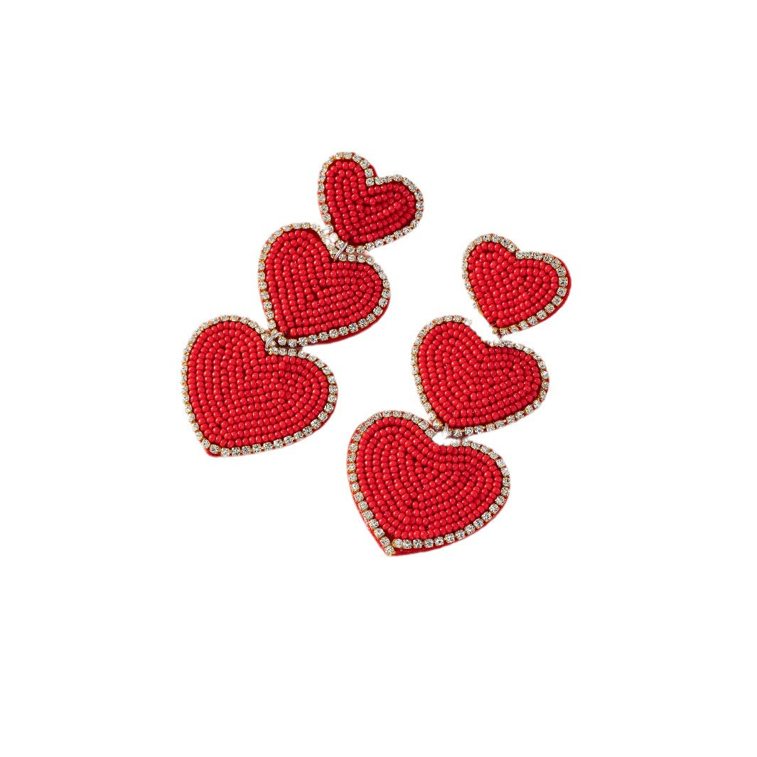 Wholesale Red Rice Beads Heart Bohemian Earrings
