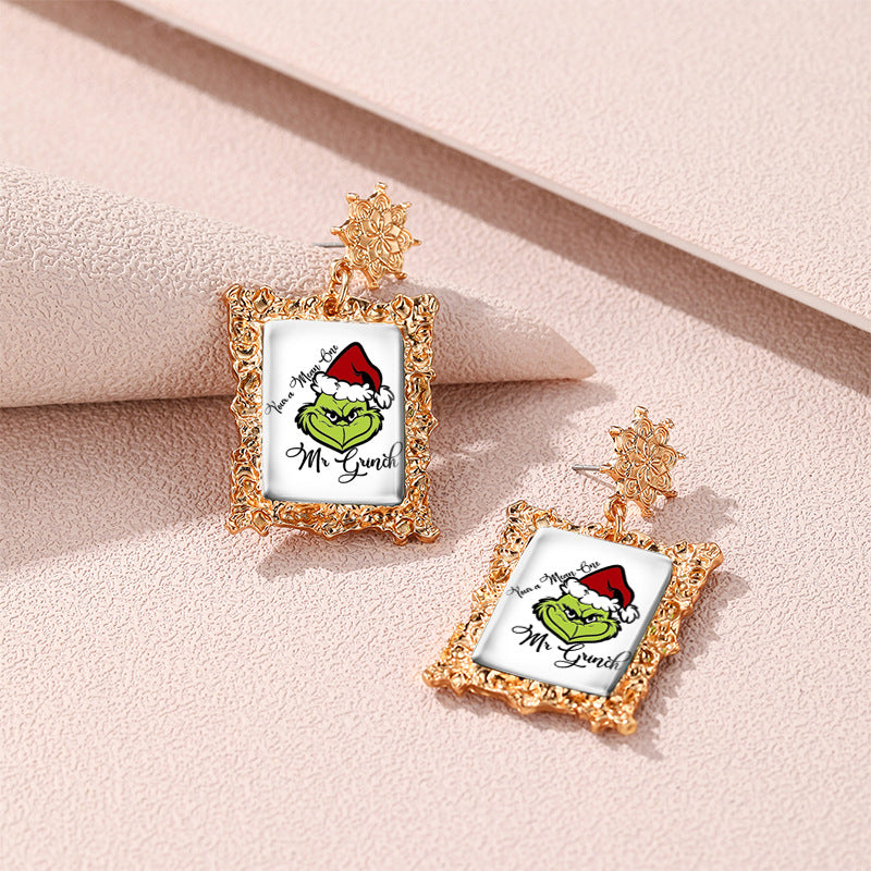 Wholesale Christmas Vintage Gold Geometric Square Metal Earrings ACCVIP-ES-XiangLian002