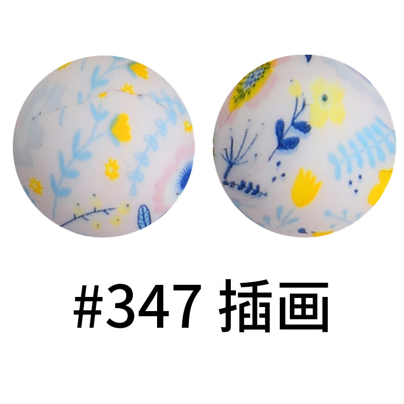 Wholesale 50pcs 15mm Western Style Leopard Skull Color Aztec Printed Silicone Balls Beads ACC-BDS-HeSheng004