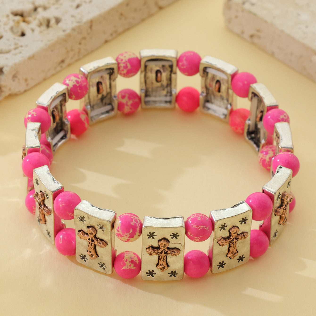 Wholesale Vintage Geometric Elastic Bead Bracelet,  Zinc Alloy,  Everyday Jewelry Accessory