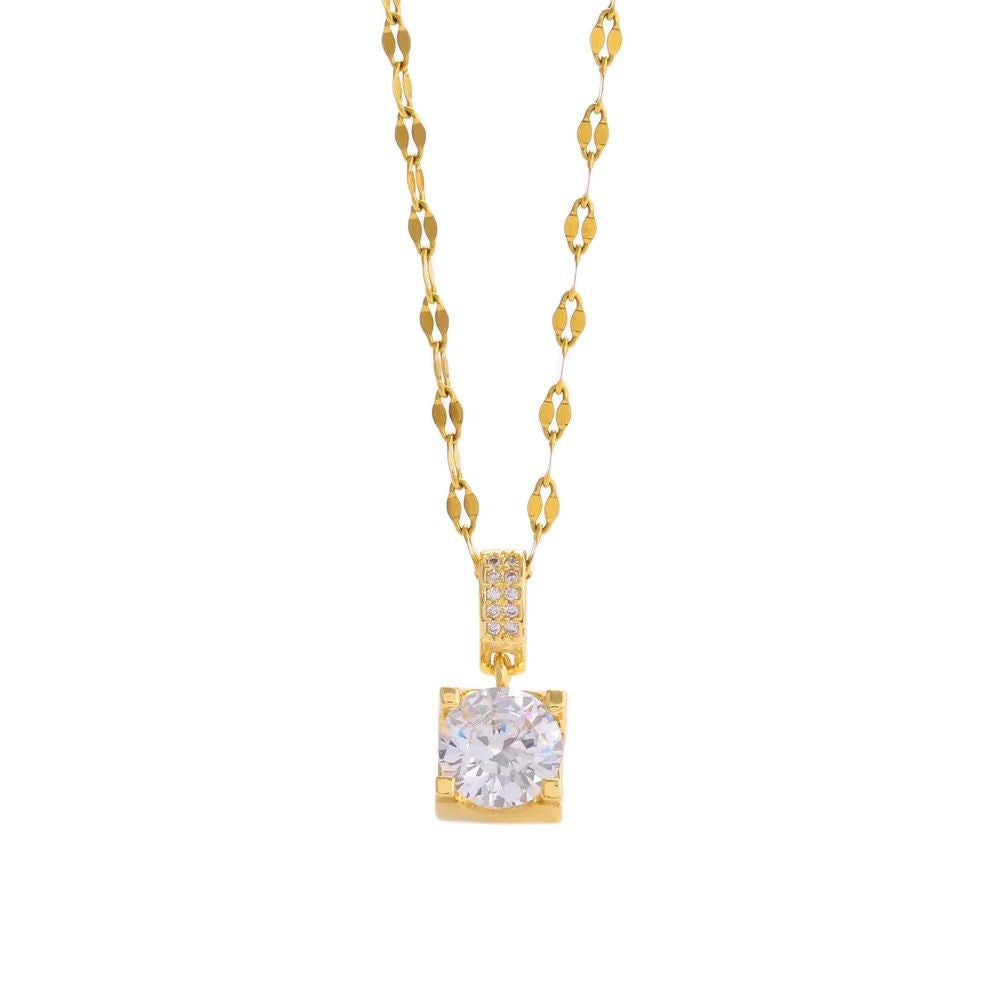 Wholesale  Titanium Steel Geometric Square Ten Carat Zircon Necklace