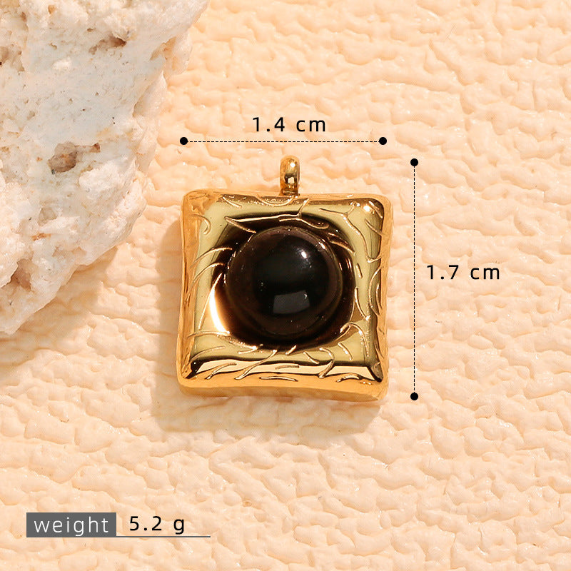 Wholesale Stainless steel square plaque inlaid with natural stone charms