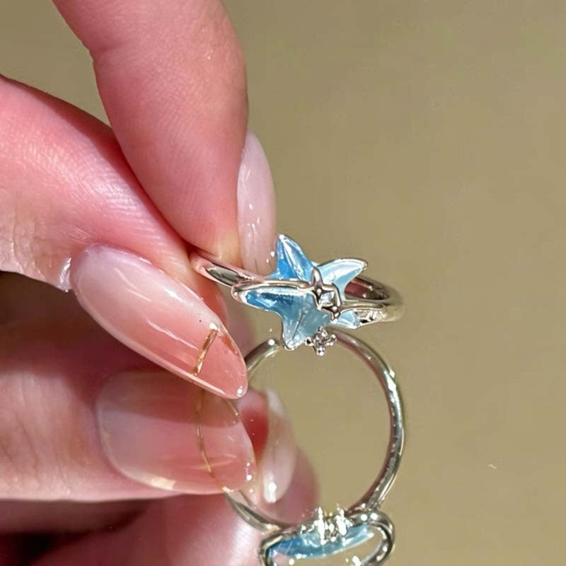 Wholesale Stylish Blue Starfish Shell Open Ring For Women Seaside Vacation Adjustable Size Zinc Alloy Jewelry Gift