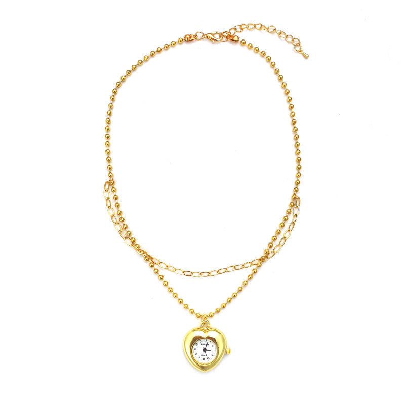 Wholesale Fashionable Heart Clock Pendant Layered Choker Necklace For Women Chic Jewelry Accessory For Boutique Resale
