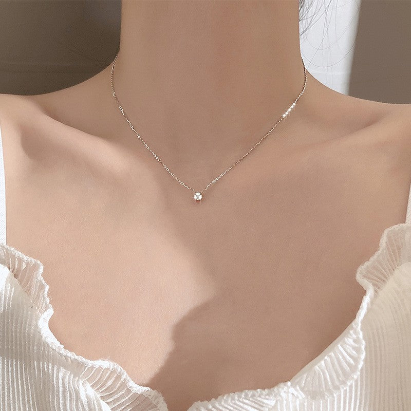 Wholesale 925 Sterling Silver Single Diamond  Light Luxury  Necklace