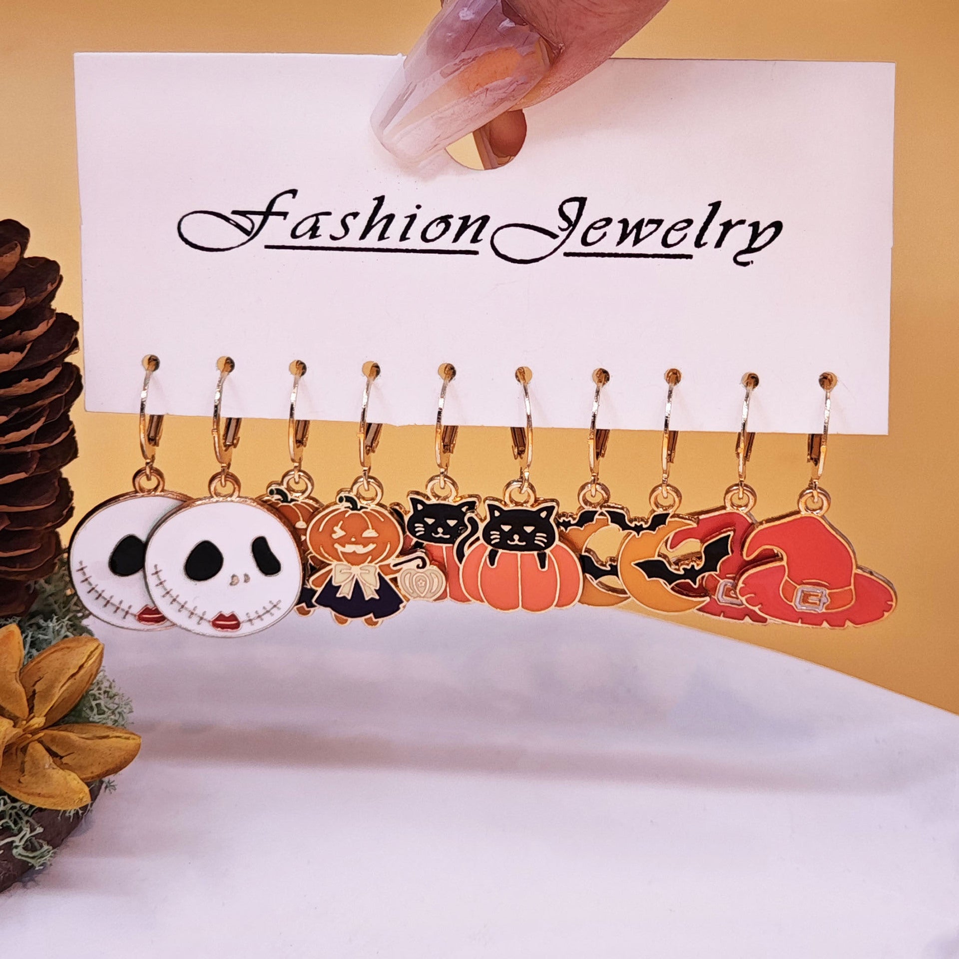Wholesale Halloween Pumpkin Black Cat Pendant Earrings ACC-ES-TianShe001